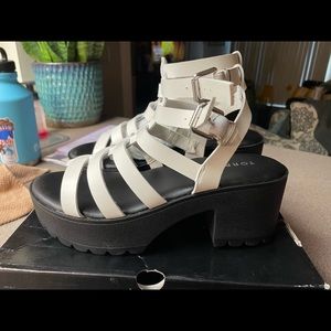 White and black platform heal sandals